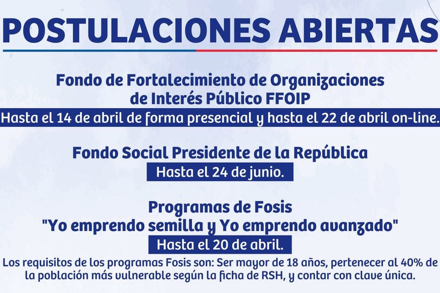 ¡Atención!: Se extiende plazo para postular al Fondo de Fortalecimiento FFOIP